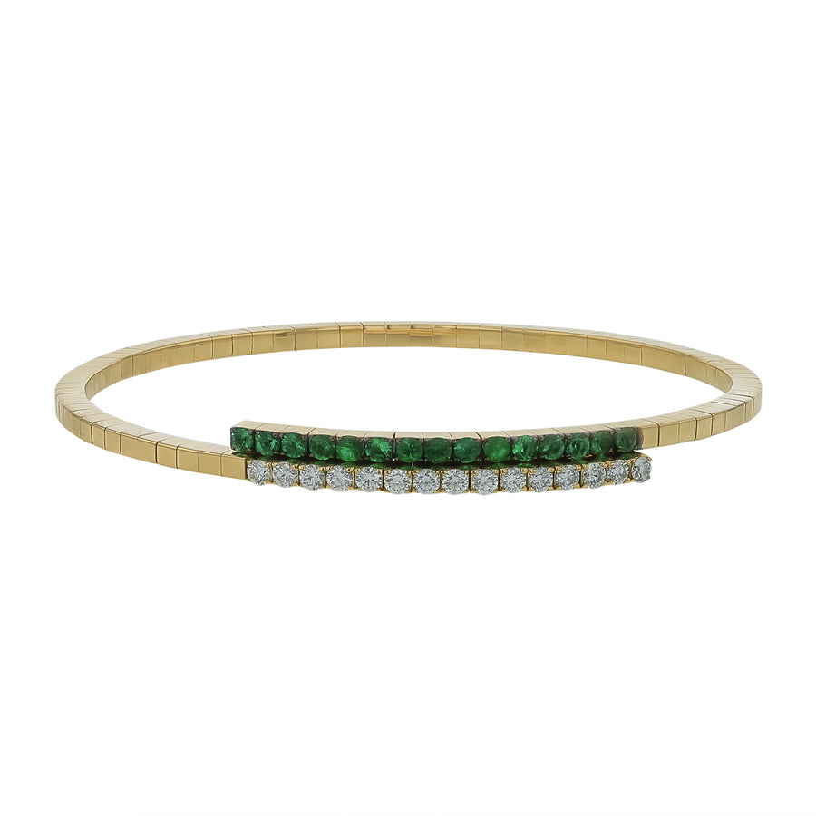 0.46ct Diamond and 0.42ct Emerald Wrap Bangle Bracelet in 18K Yellow Gold