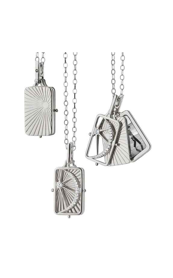 Sun, Moon and Stars Diamond Locket in Sterling Silver, 32in