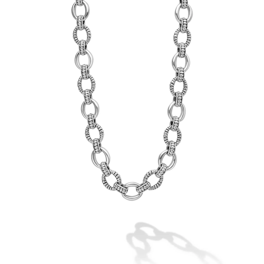 Signature Caviar 10mm Fluted Oval Link Necklace in Sterling Silver, 24"