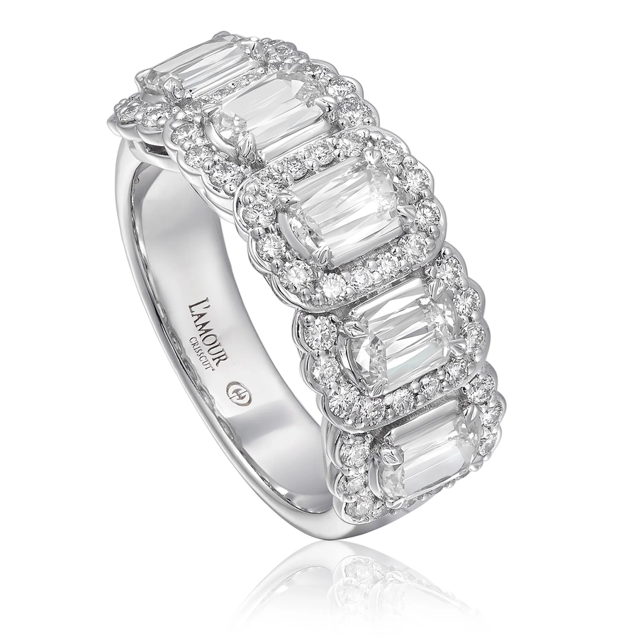 L'Amour 1.77ct Crisscut Diamond 5 Stone Halo Ring in 14K White Gold, size 6.25