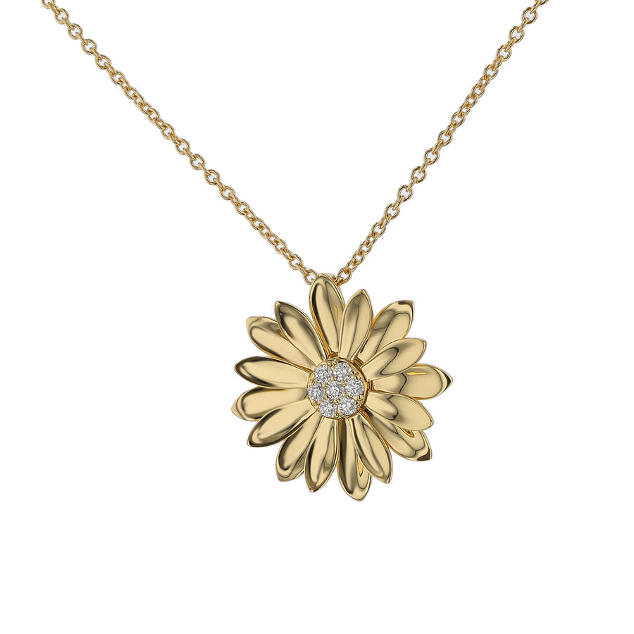 Margherita 0.08ct Diamond Flower Pendant in 18K Yellow Gold, 18" chain