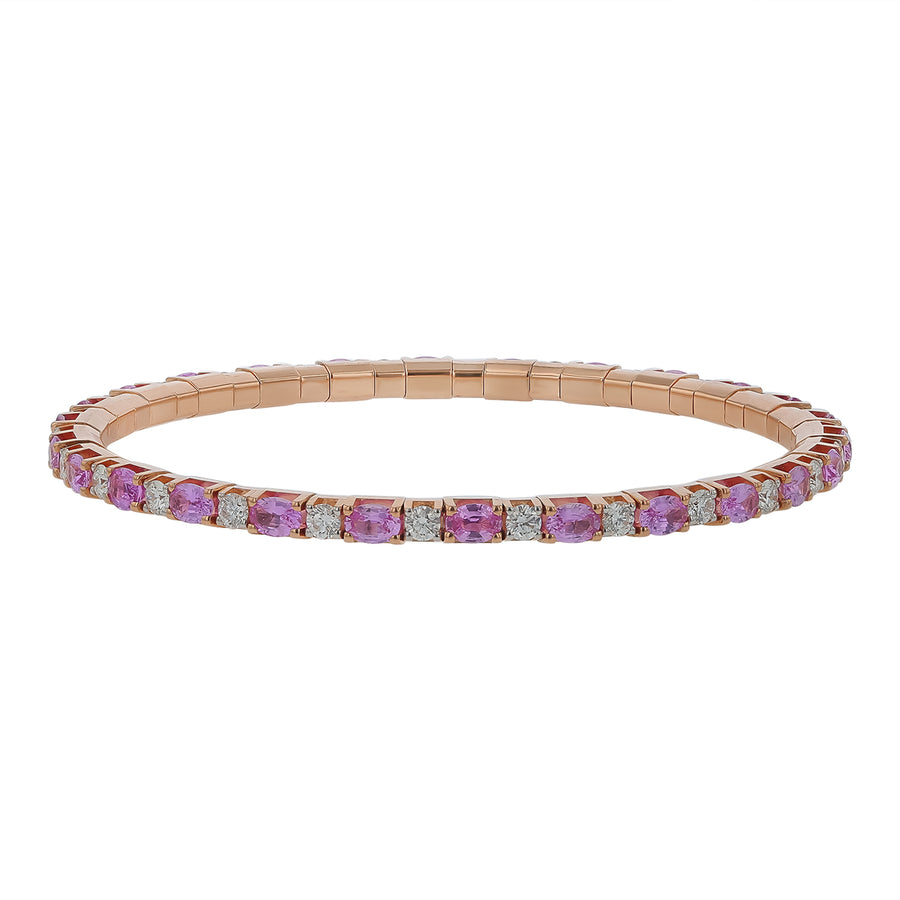 4.50ct Oval Pink Sapphire and 1.75ct Diamond Alternating Tennis Bracelet in 18K Rose Gold