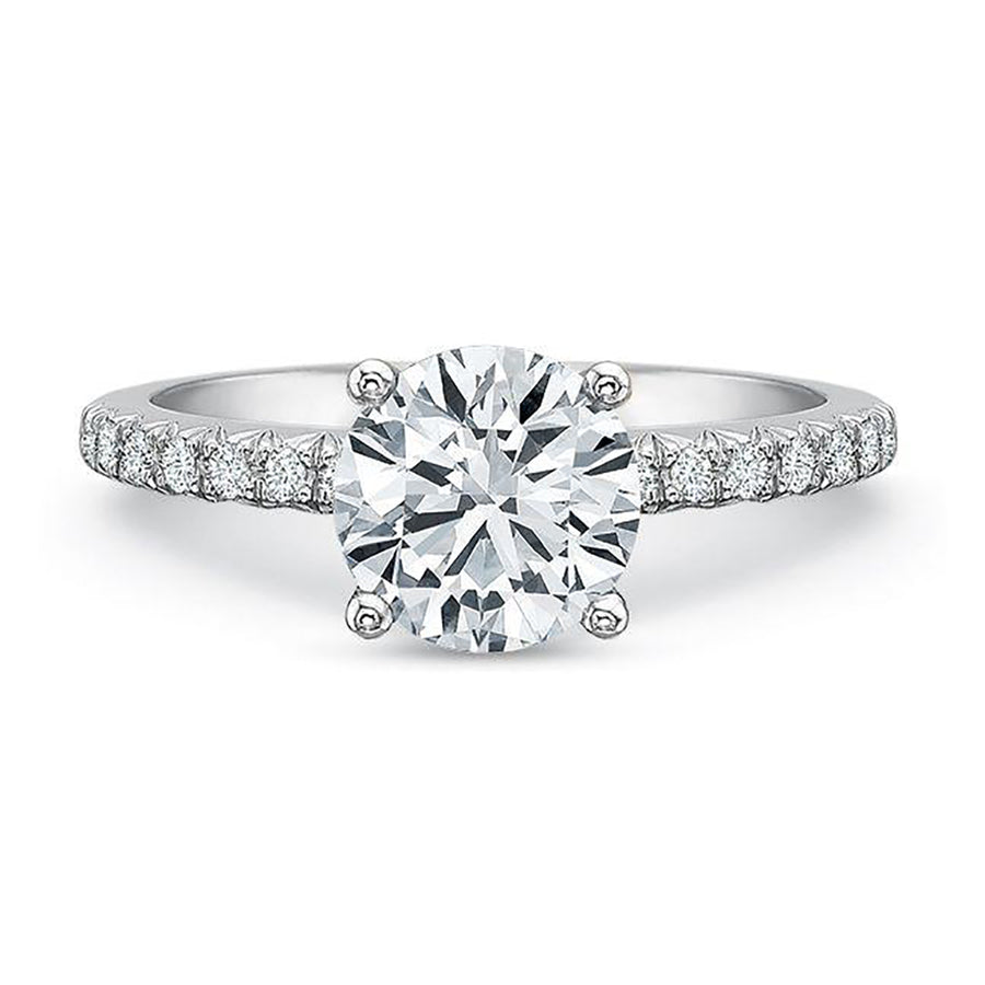 Petite Flush Fit 0.17ct Diamond Ring Semi Mount in 18K White Gold and Platinum for 1.00ct Round Center