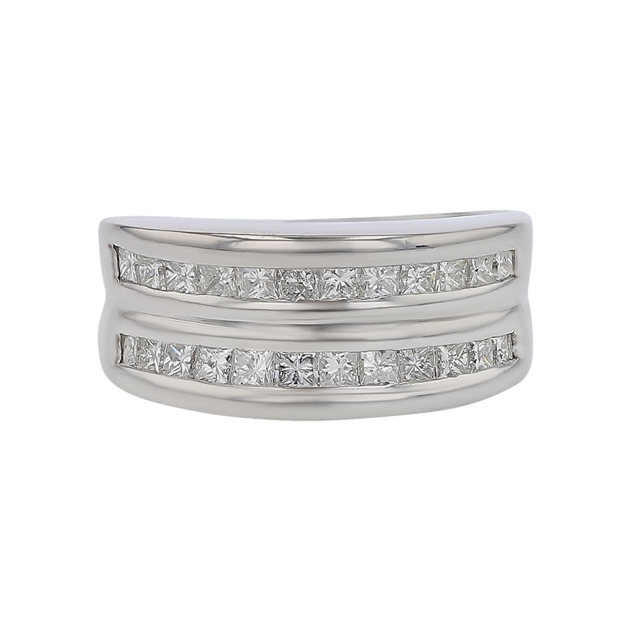 Princess Cut Diamond Two Row Band in 18k White Gold, size 4.75