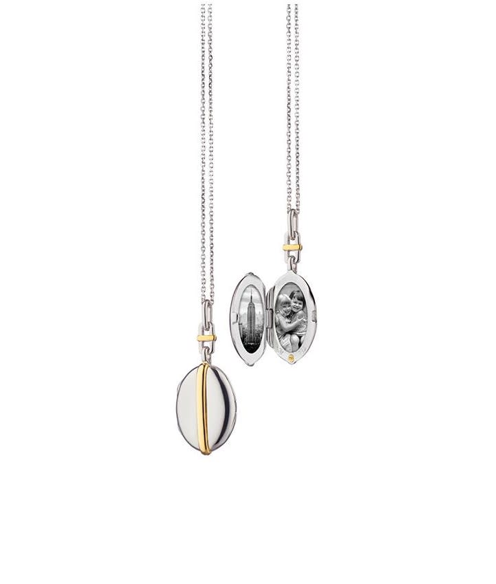Slim Tess Oval Locket in 18K Yellow Gold and Sterling Silver, 16-18" chain
