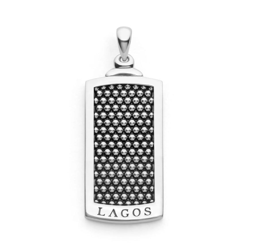 Anthem Caviar Beaded Tag Pendant without Chain in Sterling Silver