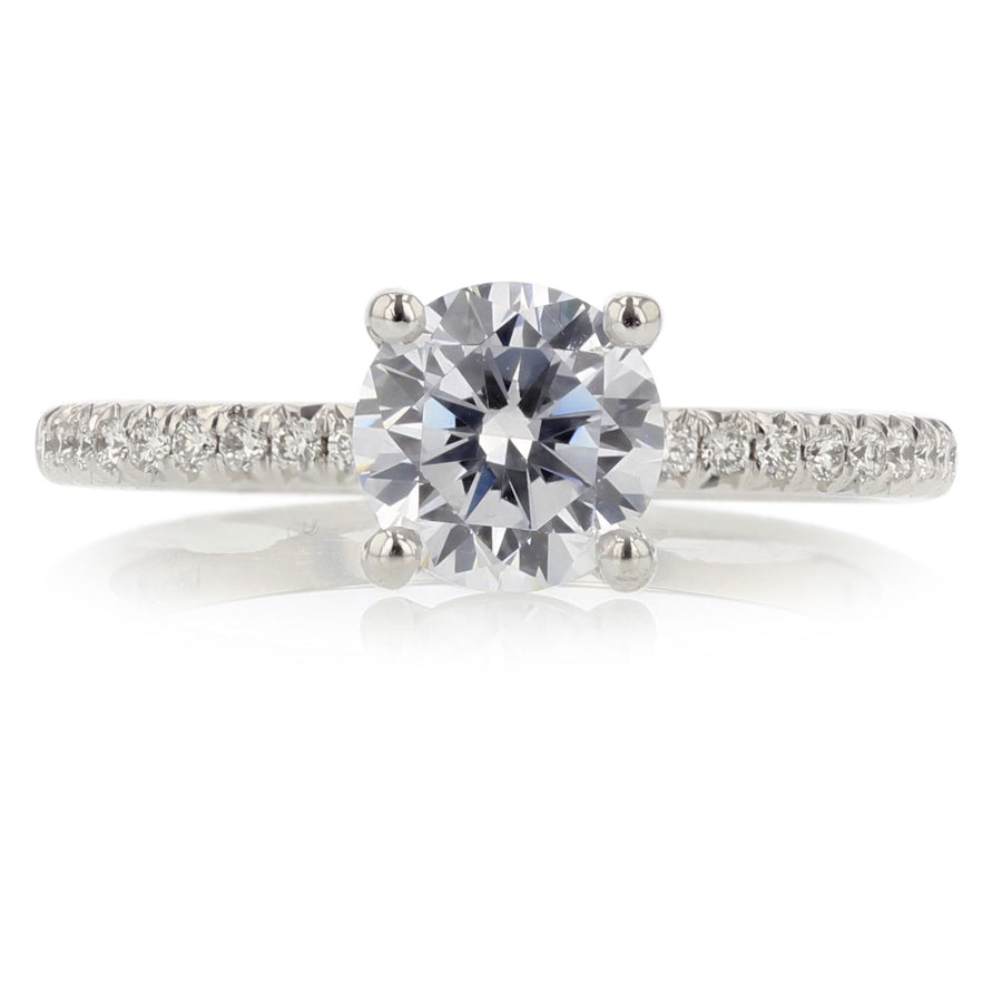 Modern Classic 0.12ct Diamond Ring Semi Mount in Platinum with 1.00ct Round CZ Center, size 6