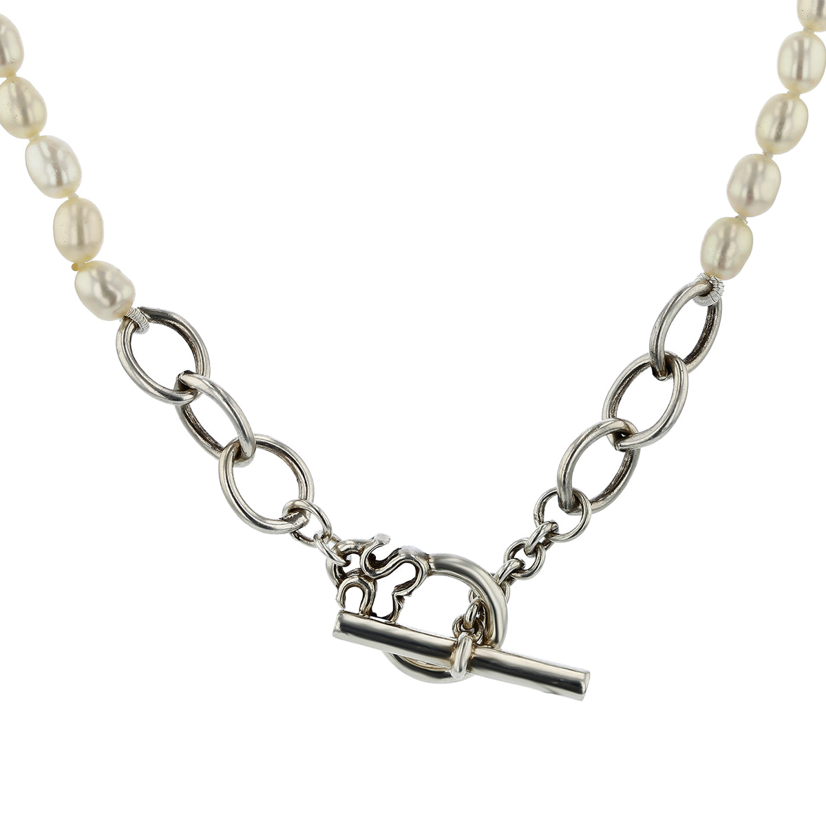 Slane Cultured Pearl Oval Link Necklace in Sterling Silver