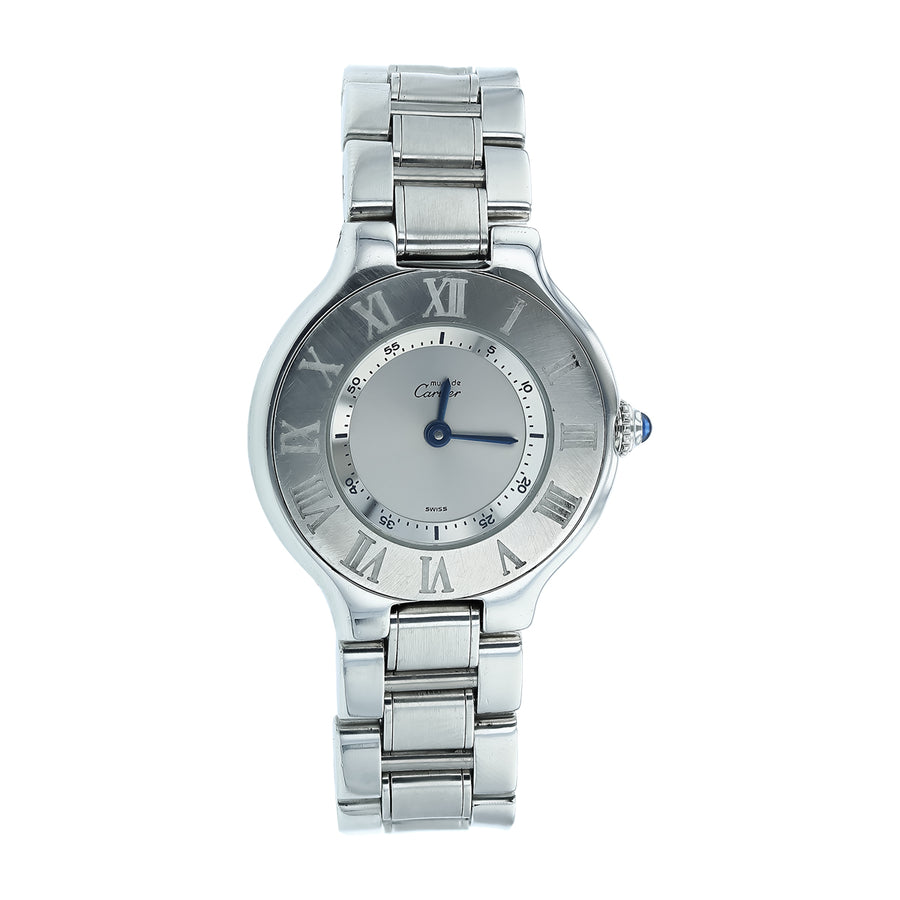 28mm Cartier Must De Cartier Watch with Silver Dial in Stainless Steel, Bracelet