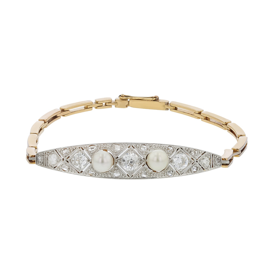1.50ct OEC Diamond and Pearl Bracelet in 14K Yellow Gold, 6.75