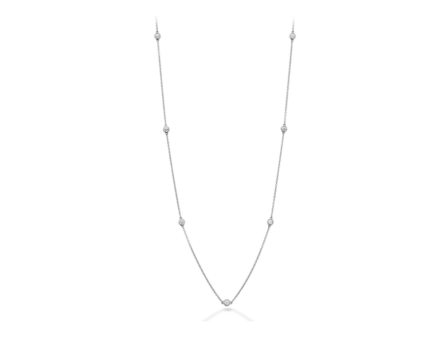 Bezels by the Yard 1.32-1.38ct Diamond Station Necklace in 18K White Gold, 18"