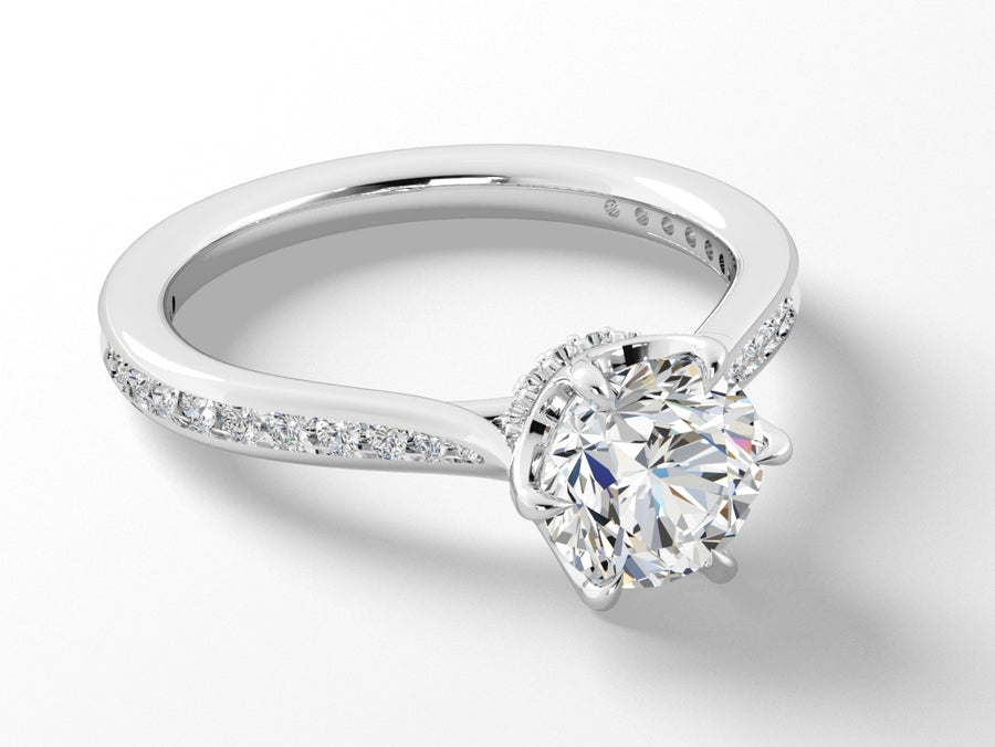 Aria 0.30ct Diamond 6 Prong Ring Semi Mount in Platinum for 1.50ct Round Center