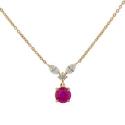 1.16ct Round Burma Ruby and 0.38ct Diamond G/VS1 Necklace in 18K Yellow Gold, 18"