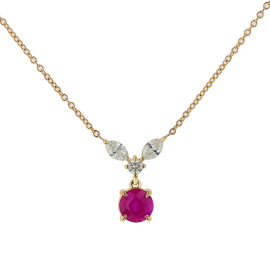 1.16ct Round Burma Ruby and 0.38ct Diamond G/VS1 Necklace in 18K Yellow Gold, 18"