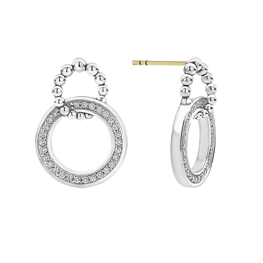 Diamond Double Circle Earrings in Sterling Silver and 18K Yellow Gold, 15mm