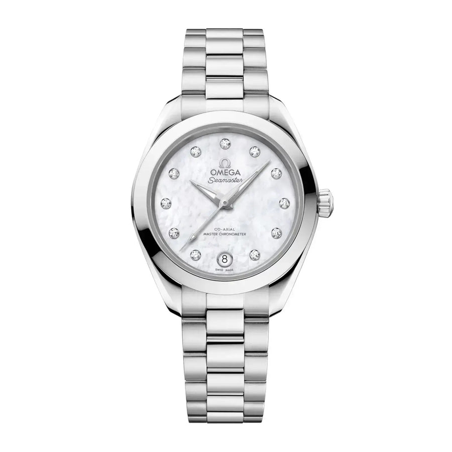 30mm Seamaster Aqua Terra Watch with Mother of Pearl Dial in Stainless Steel, Bracelet