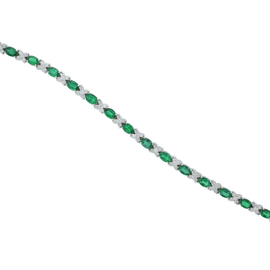 7.89ct Emerald and 2.95ct Diamond Alternating Line Bracelet in 18K White Gold, 7"