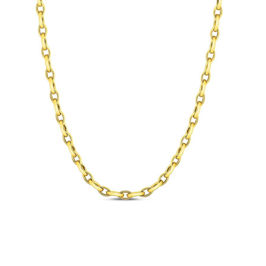 Designer Gold Almond Link Chain in 18K Yellow Gold, 17" chain