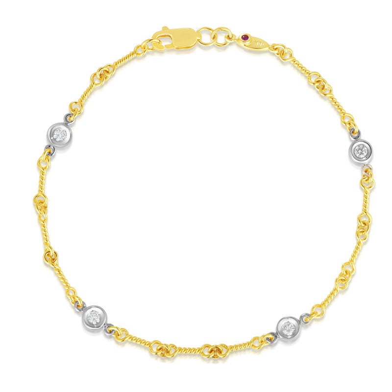 Diamonds by the Inch Diamond Dog Bone Link Bracelet in 18K Yellow and White Gold, 7in