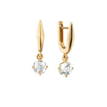 Rock Crystal Dangle "U" Hoop Earrings in 18K Yellow Gold