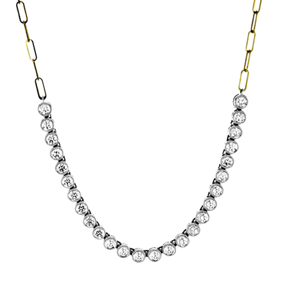 1.85ct Diamond Bezel Demi Line Necklace in 18k Yellow and White Gold, 16"