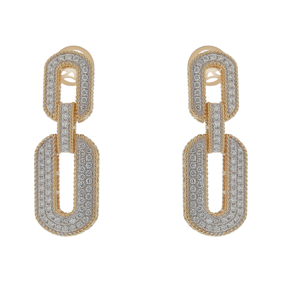 1.34ct Diamond Prong Set Drop Earrings in 14K Yellow and White Gold