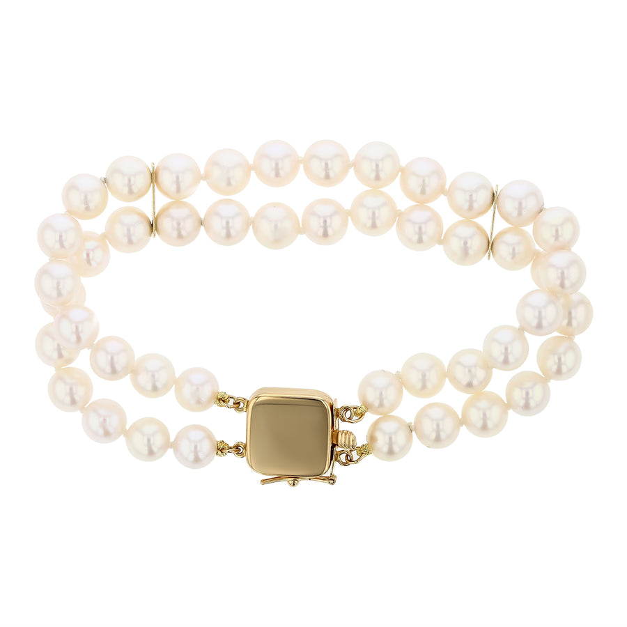 Cultured Pearl Two Row Bracelet in 14K Yellow Gold, 7.25in