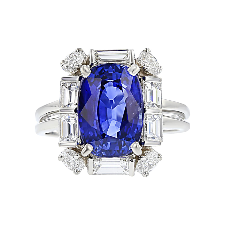 Platinum Oval Sapphire=6.04CT Diamond Ring