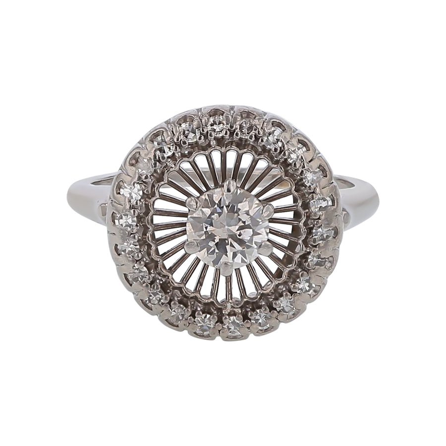 0.42ct Diamond and 0.24ct Diamonds Art Deco Ring in 18K White Gold Circa 1930s Size 6.5