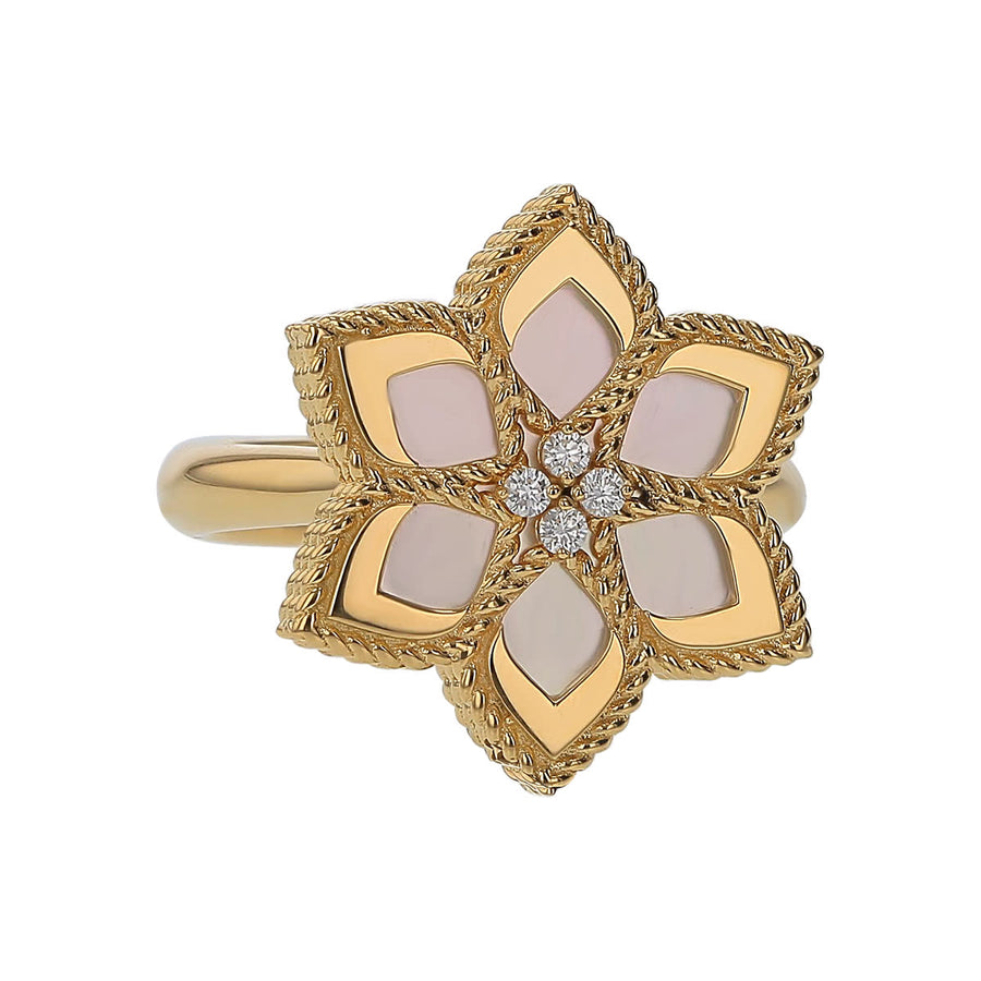 Vernazza Diamond and Mother of Pearl Daisy Ring in 18K Yellow Gold, Size 6.5