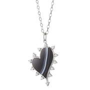 6.61ct Agate and 0.68ct White Sapphire Heart Halo Pendant in Sterling Silver, 18" chain