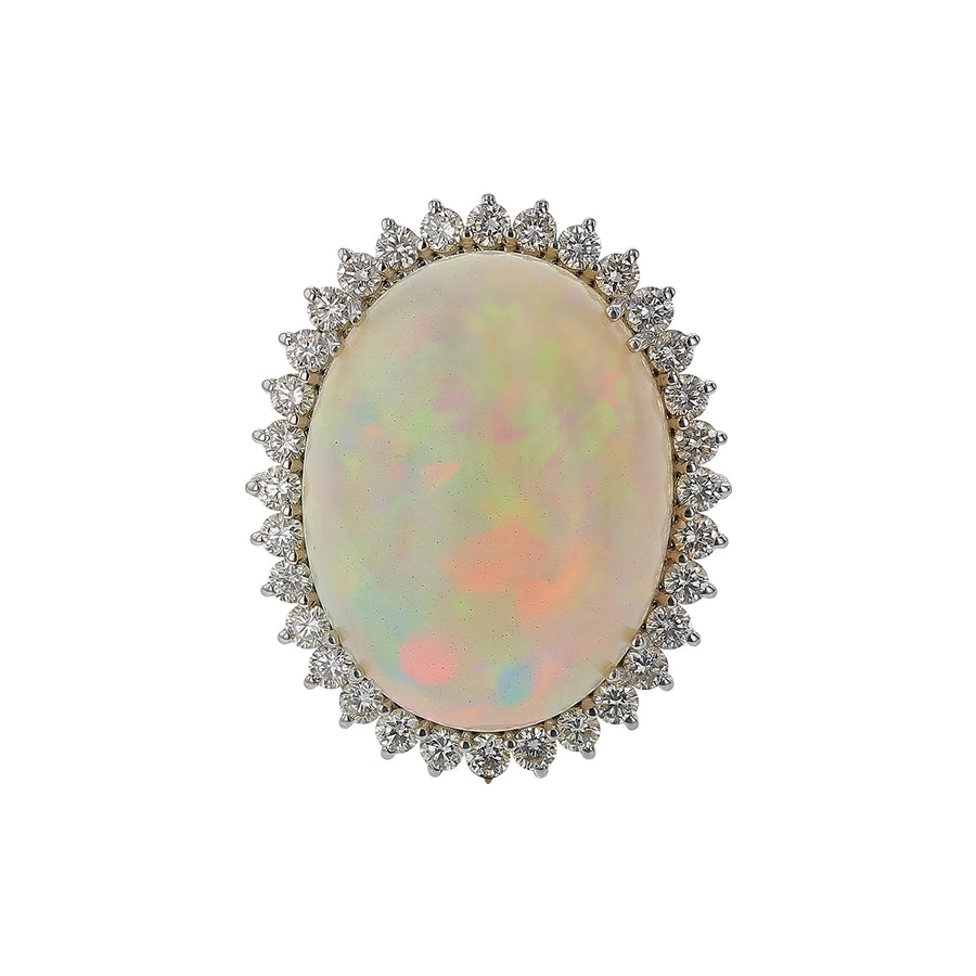 27.05ct Ethiopian Opal AGL and 1.32ct Diamond Halo Ring in 18K White Gold, Size 7