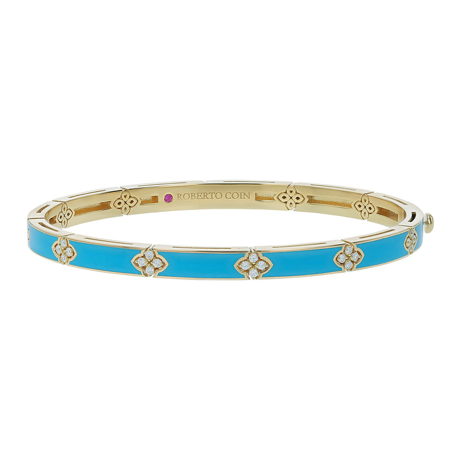 Love in Verona 0.15ct Diamond Bangle Bracelet in 18K Yellow Gold and Turquoise Enamel