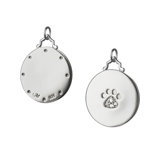 Charms and Bracelet 0.048ct White Sapphire Round Paw Print Charm in Sterling Silver without chain