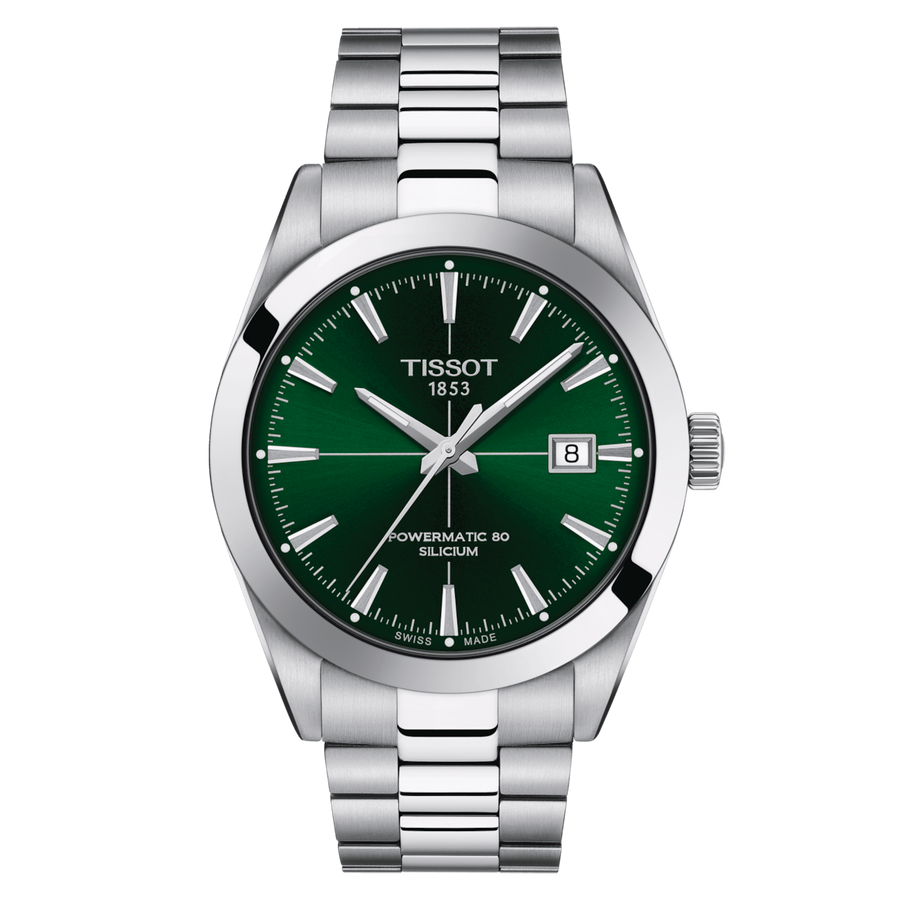 40mm Gentleman Powermatic 80 Silicium Green Dial and Date Watch in Stainless Steel with Bracelet