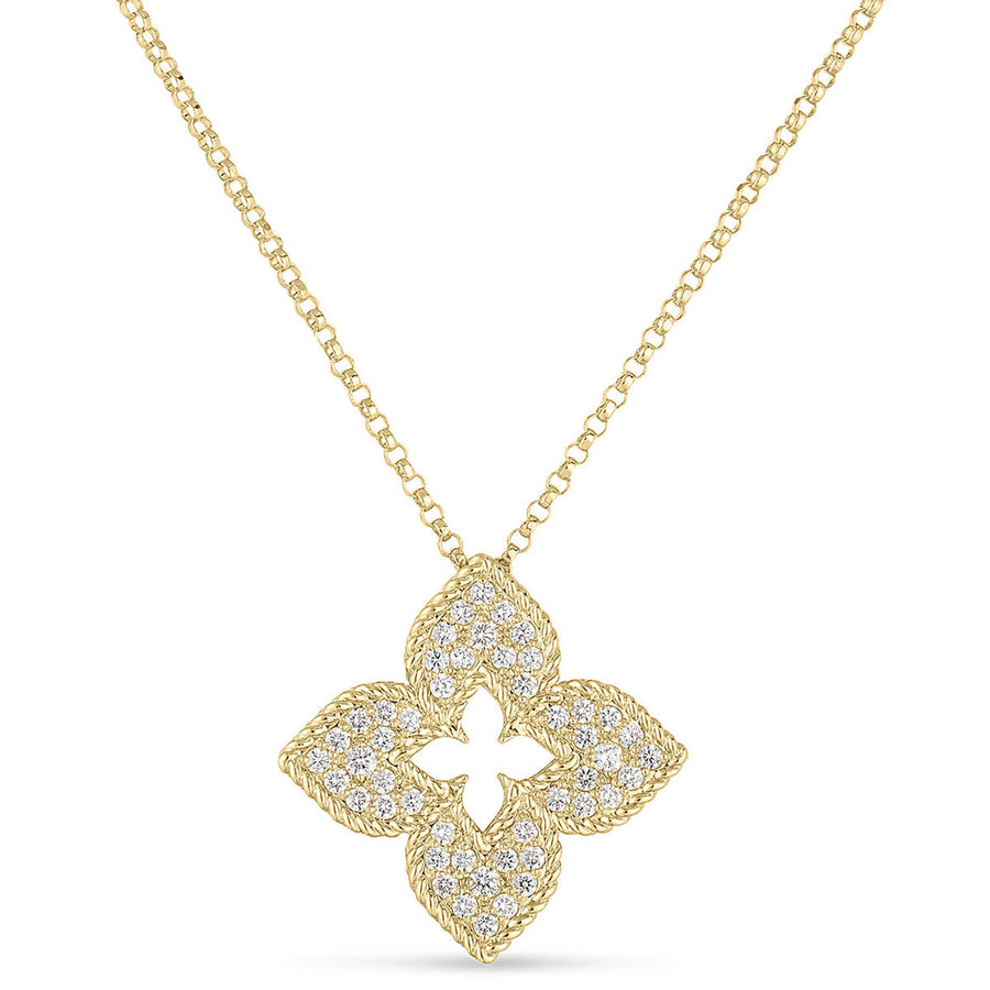 Venetian Princess 0.30ct Diamond Pavé Flower Pendant in 18K Yellow Gold, 17" chain