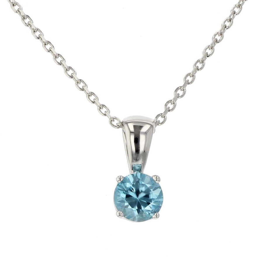 0.85ct Blue Zircon 4 Prong Pendant in 14K White Gold on 18" chain