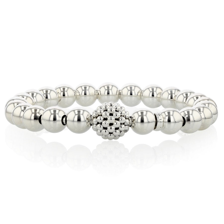 Signature Caviar 8mm Lattice Ball Stretch Bracelet in Sterling Silver Size 7
