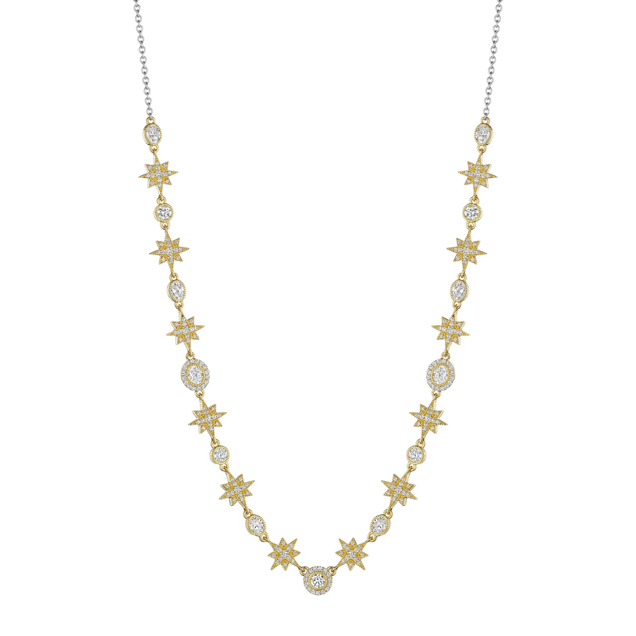 1.70ct Diamond and 1.60ct Moonstone Necklace in 18K Yellow and White Gold, 18"