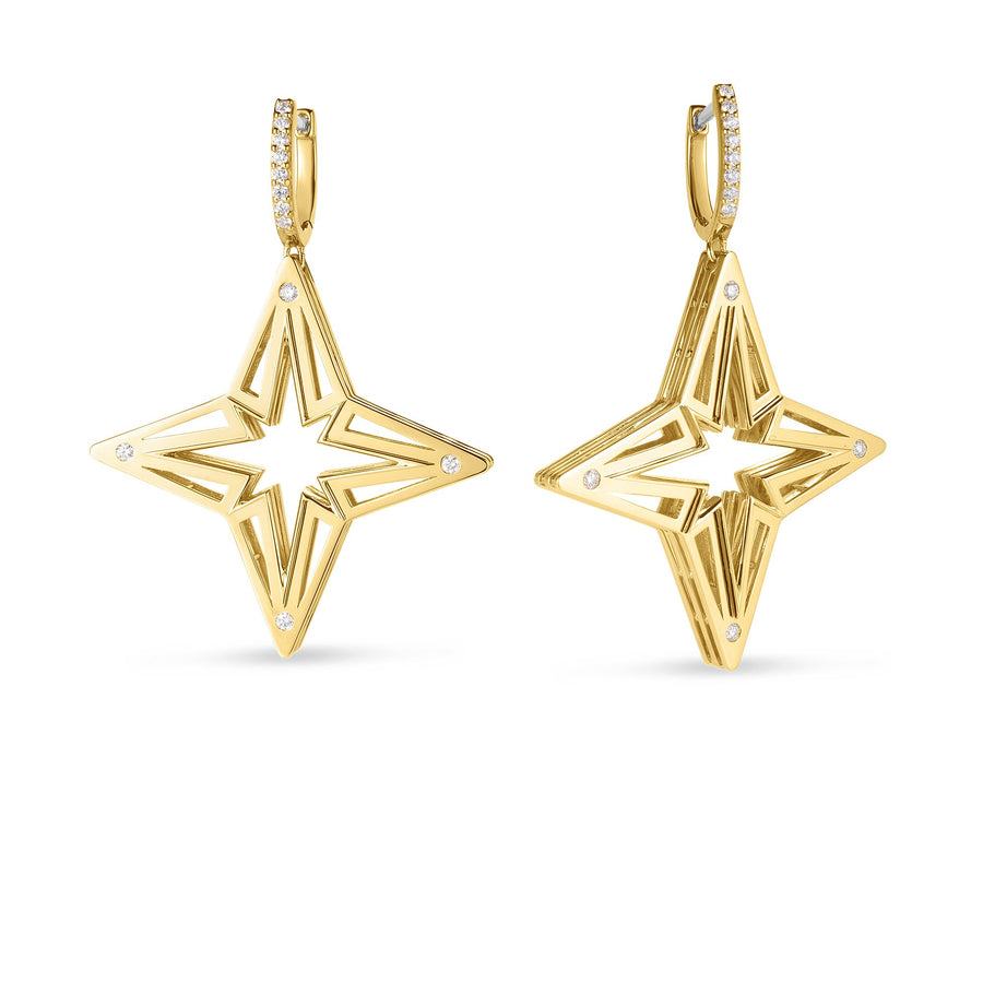 Stardust 0.20ct Diamond Large Open Frame Star Dangle Earrings in 18K Yellow Gold