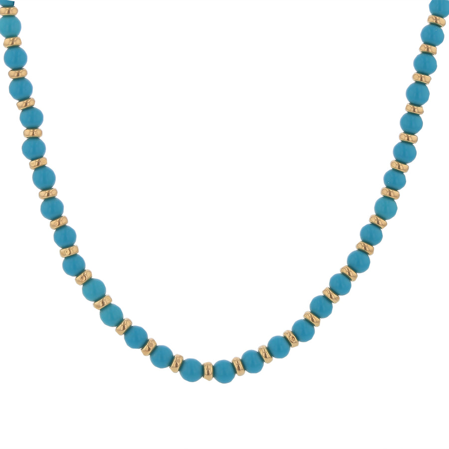 Turquoise and Gold Beaded Necklace in 14k Yellow Gold 16"