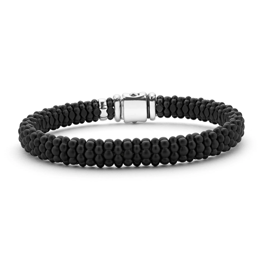 Black Caviar 9mm Bracelet in Sterling Silver and Matte Ceramic, Size 7.5