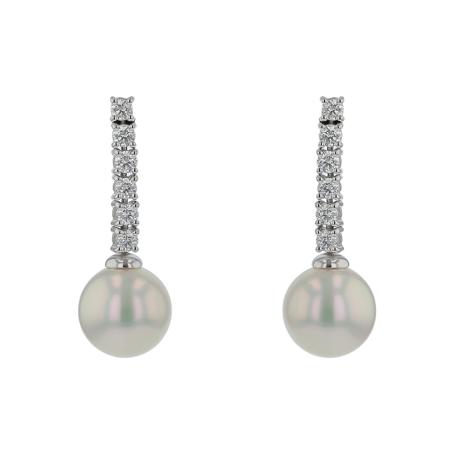 Akoya 8mm Pearl and 0.34ct Diamond Drop Earrings in 18K White Gold
