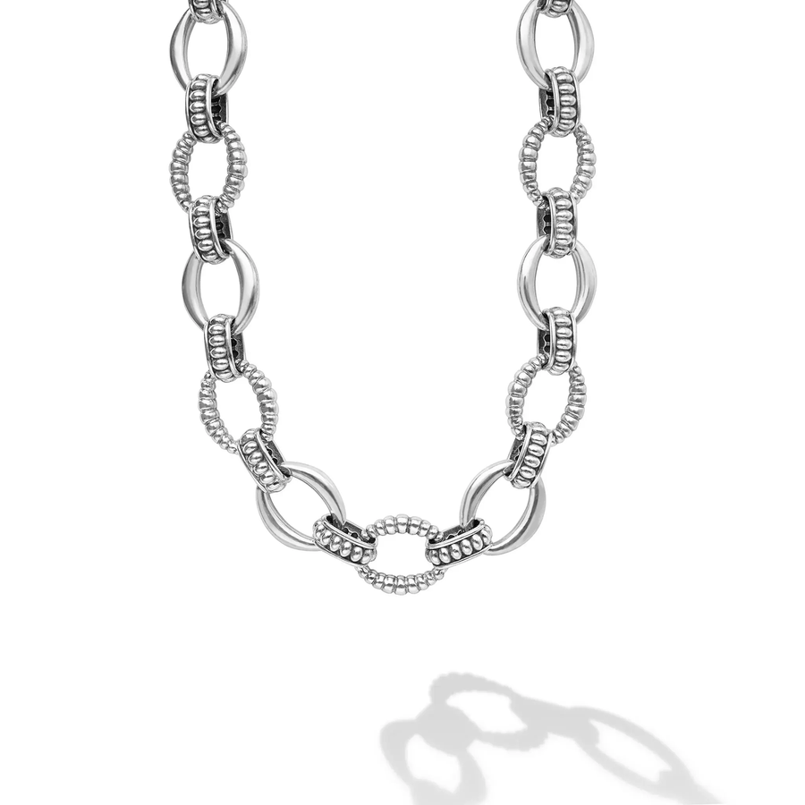 Signature Caviar 15mm Fluted Oval Link Necklace in Sterling Silver, 20"