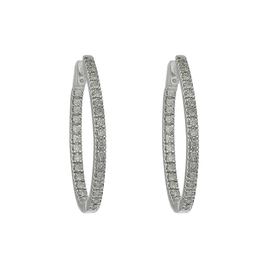 0.65ct Diamond Oval Inside Out Hoop Earrings in 14K White Gold