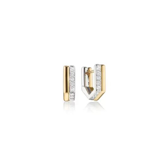 Infinite & Boundless 0.28ct White Sapphire Huggie Earrings in 18K Yellow Gold and Sterling Silver