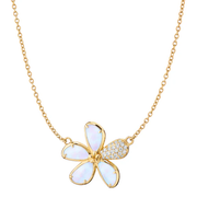 0.19ct Diamond and Mother of Pearl Flower Necklace in 18K Yellow, 18" chain