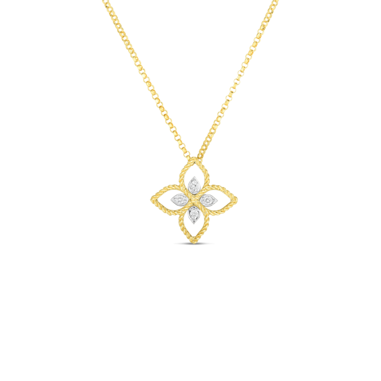 Principessa Diamond Flower Pendant in 18K Yellow Gold, 17in