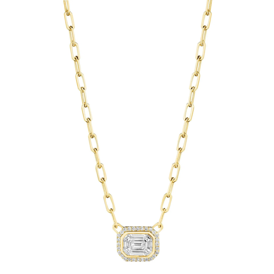 Illusion 0.65ct Diamond Emerald Shape Necklace in 18K White Gold