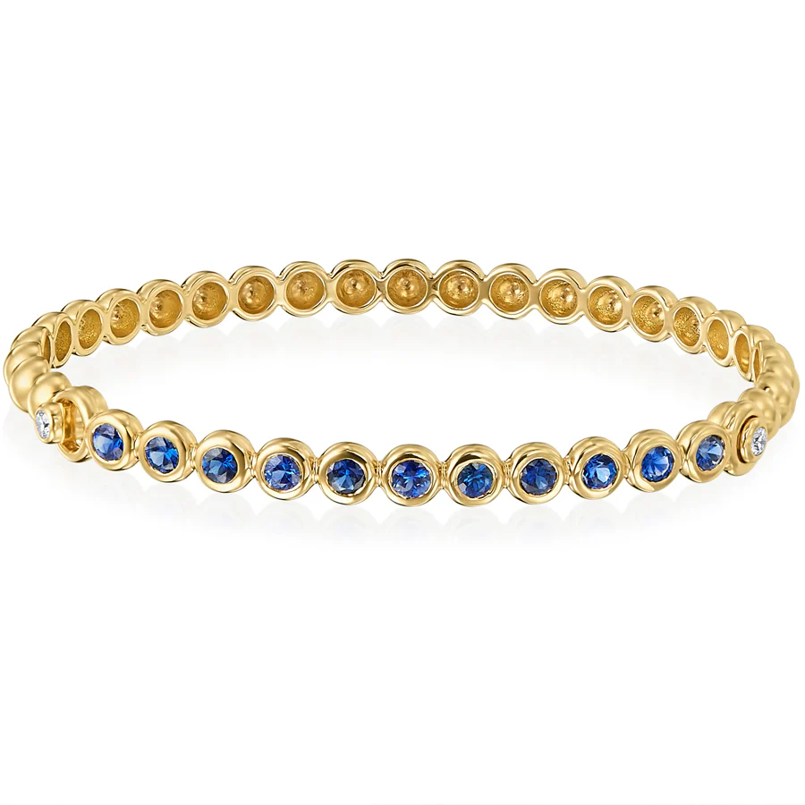 Nutmeg 1.39ct Sapphire and 0.09ct Diamond Beaded Bangle Bracelet in 18K Yellow Gold